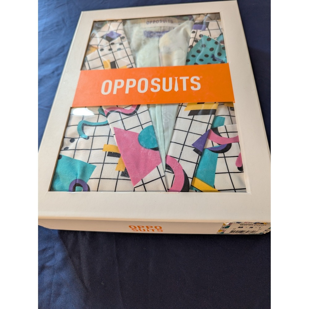 OppoSuits Memphis Master Suit Mens 42 White Multi New 90s Retro Geometric Set